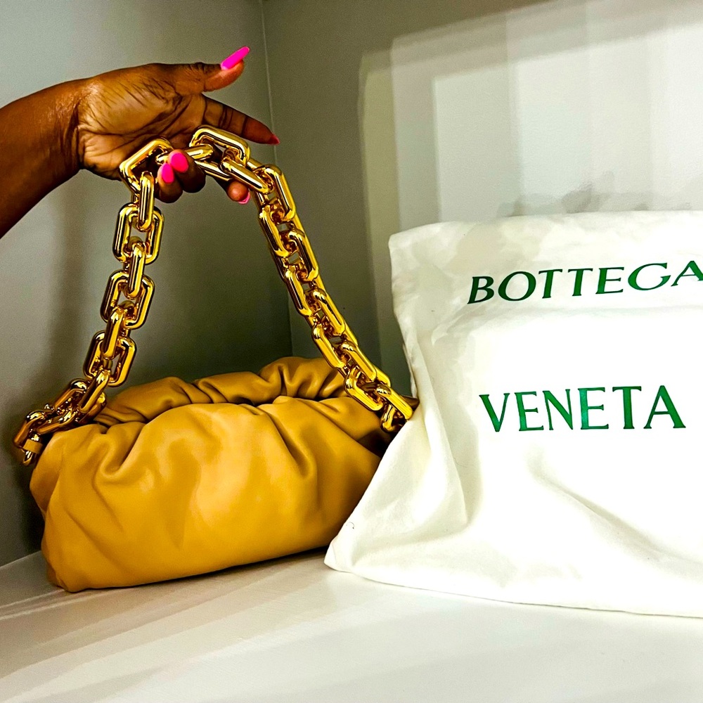 Bottega Veneta Chain Pouch Bag Almond